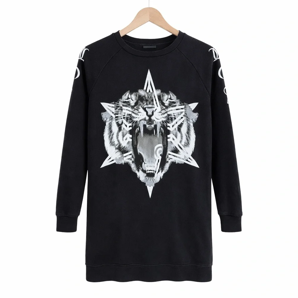 Marcelo Burlon County of Milan Tiger Graphic Sweatshirt DressXS Black Streetwear - Picture 2 of 10